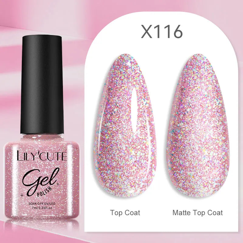 LILYCUTE 7ml Gold Sparkling Glitter Gel Nail Polish Semi Permanent UV Gel Soak off UV LED Nail Gel Varnish For Nail Manicure DIY