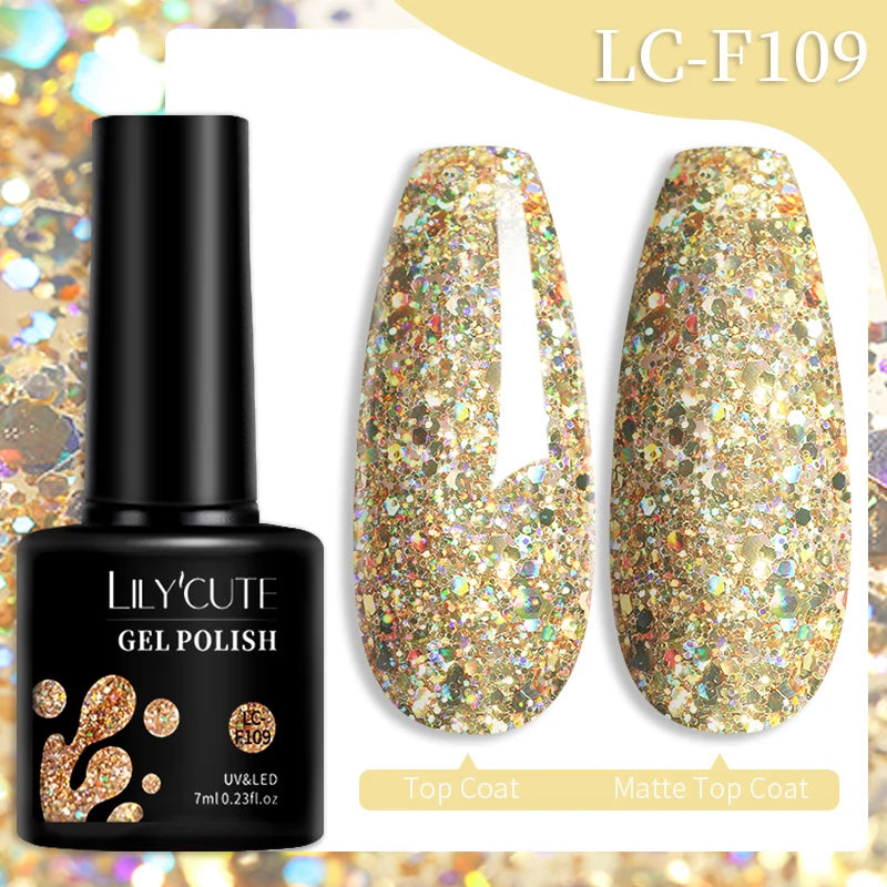 LILYCUTE 184 Colors 7ML Nail Gel Polish Semi-Permanent Glitter Soak Off Base Top Coat UV LED Nail Gel Varnish Nail Art Manicure