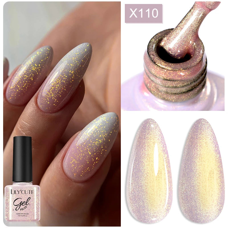 LILYCUTE 7ml Gold Sparkling Glitter Gel Nail Polish Semi Permanent UV Gel Soak off UV LED Nail Gel Varnish For Nail Manicure DIY