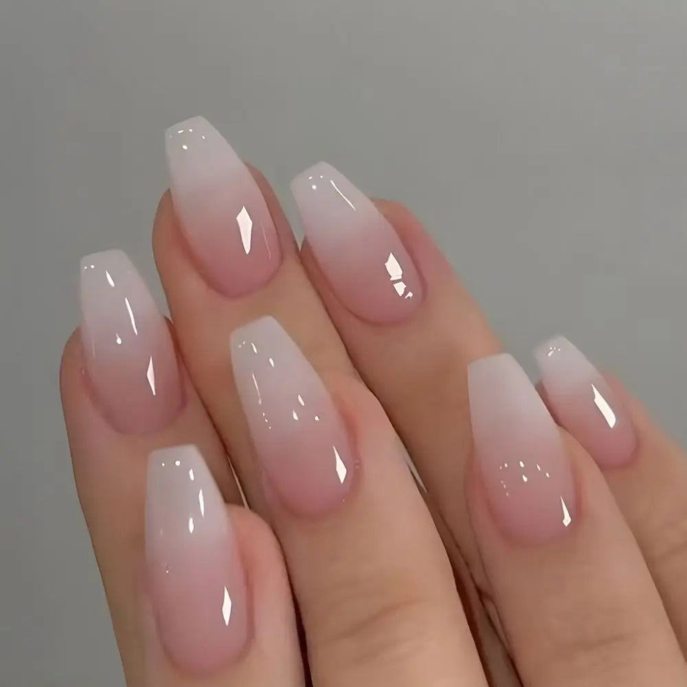 24pcs Gradient Fake Nails French Ballerina Nail