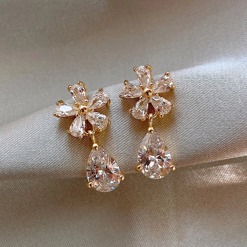 Jelani Leaves Crystal Flower Stud Earrings