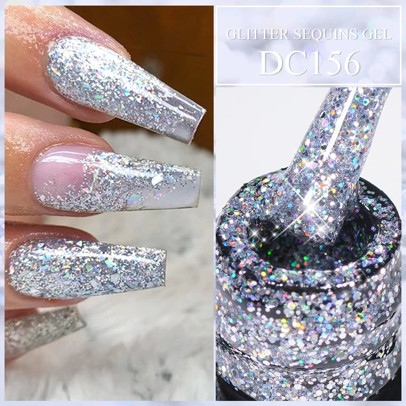 7ml Snowflake Gel Nail Polish UV LED Semi Permanent Milky White Pink Glitter Snow Sequins Gel Nails Art Design Varnish Manicure