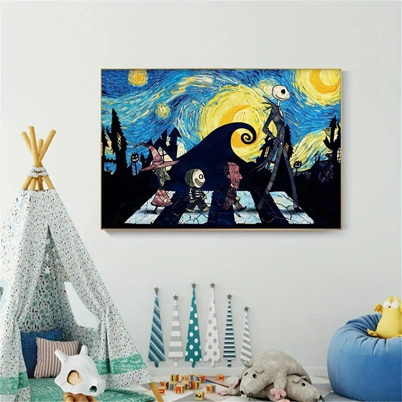 Disney Cartoon The Nightmare Before Christmas The Starry Night Poster Wall Art Prints Canvas Painting Living Room Home Decor