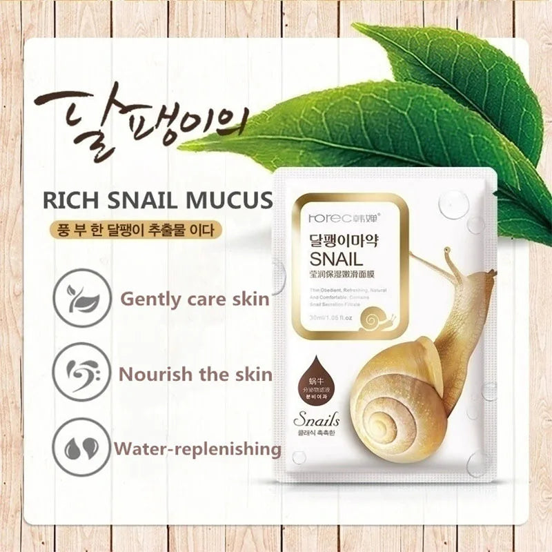 10pcs Snail Moisturizing Face Mask.