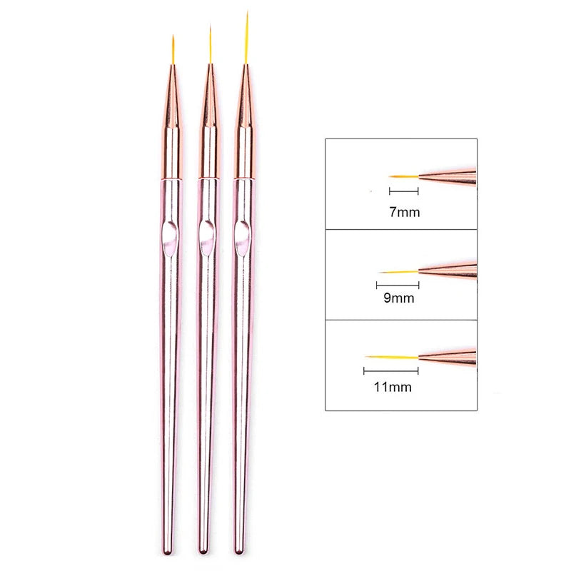 3pcs/Set Acrylic French Stripe Nail Art Line Painting Pen 3D Tips Manicure slim Line Drawing Pen UV Gel Brushes Painting Tools