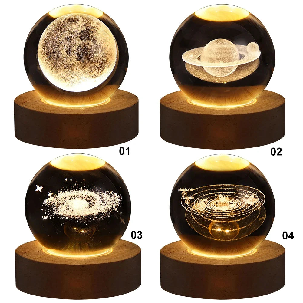 3D Laser Engraved Crystal Ball Colored Night Light