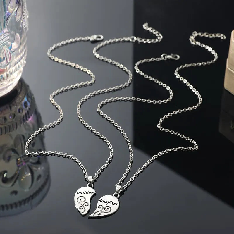 2pcs Antique Silver-plated Necklace Mother Daughter Combination