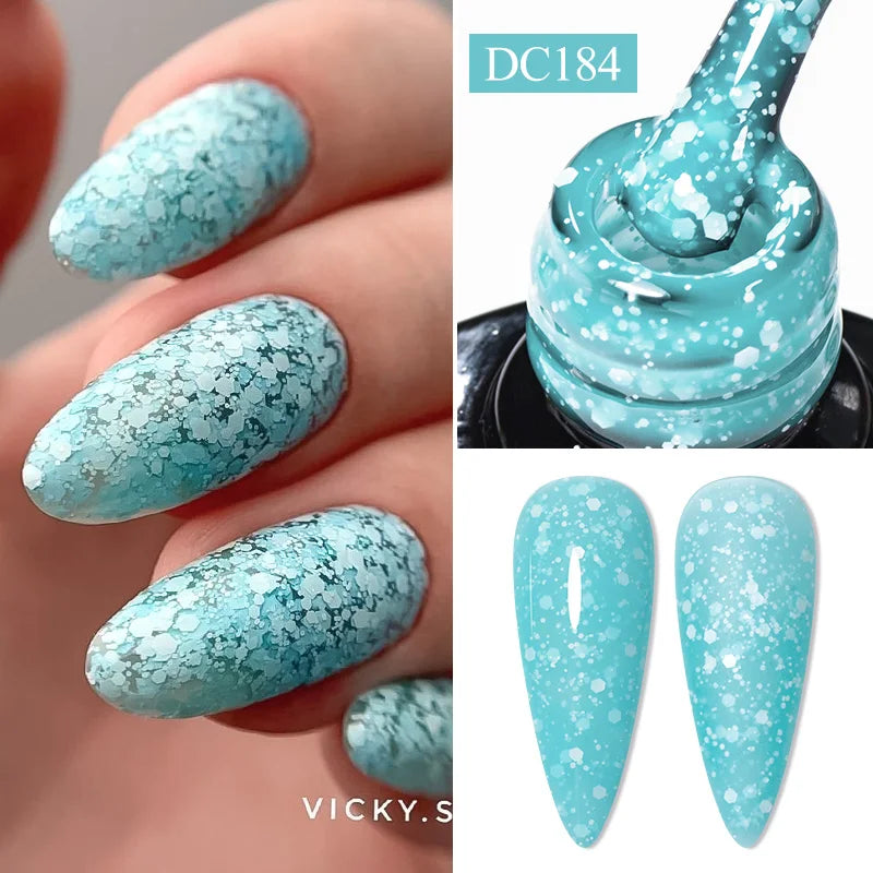 7ml Snowflake Gel Nail Polish UV LED Semi Permanent Milky White Pink Glitter Snow Sequins Gel Nails Art Design Varnish Manicure