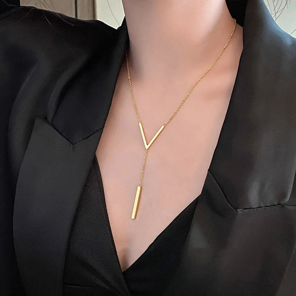 Asha V-shaped Long Sexy Clavicle Gold Necklace