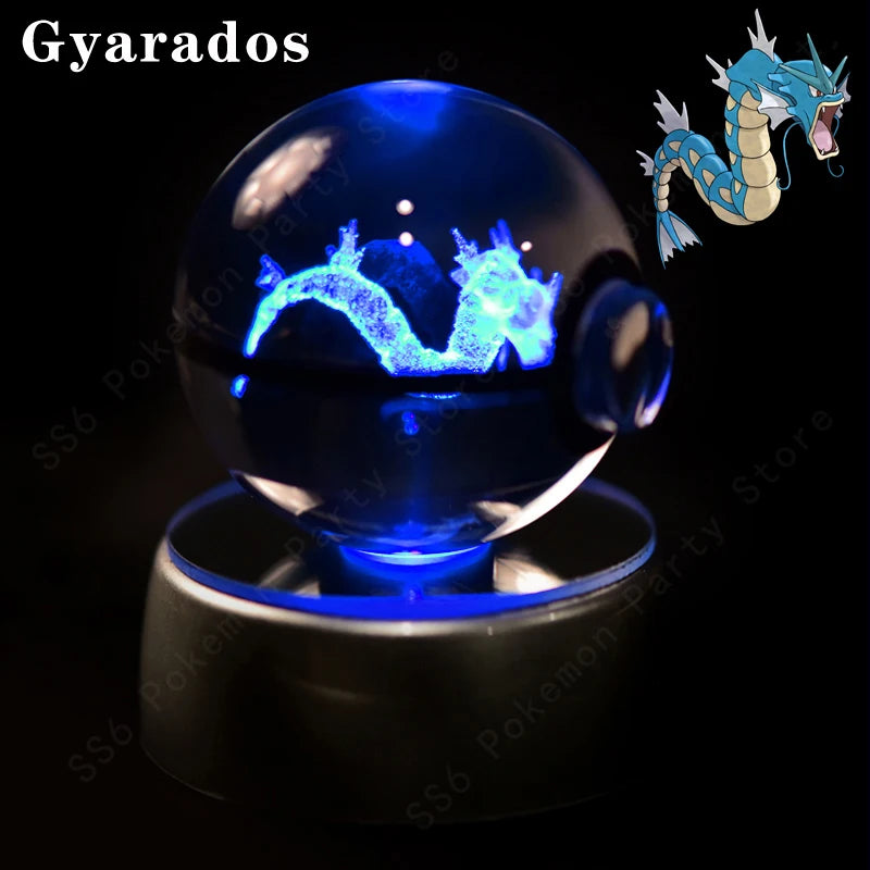 Pokemon Crystal Ball 3D Pikachu Gengar Mew Mewtwo Lamp Base Pokeball Crystal Pokemon Glass Ball Figure Night Light Birthday Gift