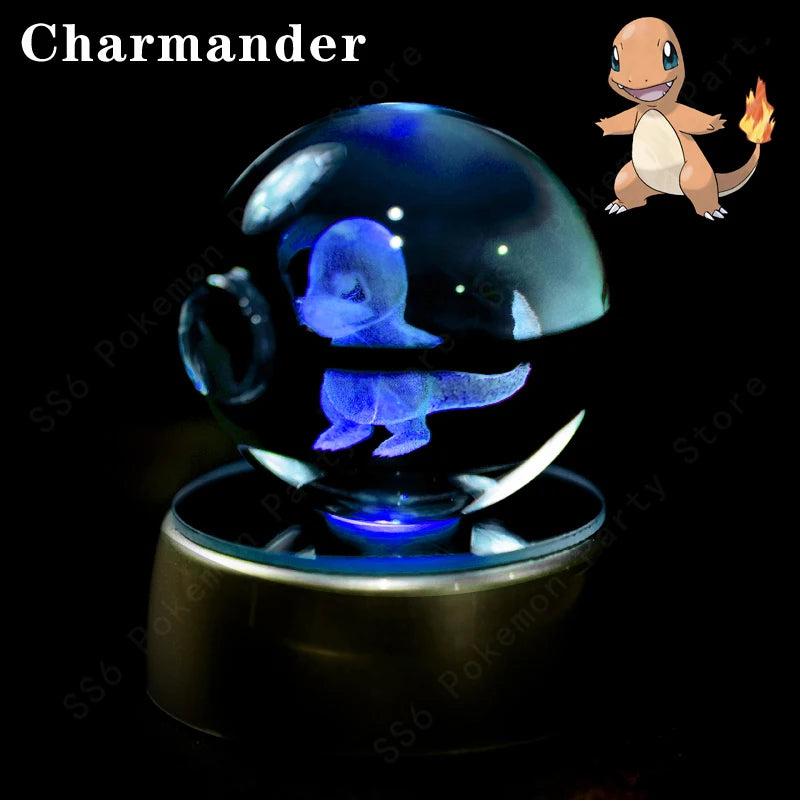 Pokemon Crystal Ball 3D Pikachu Gengar Mew Mewtwo Lamp Base Pokeball Crystal Pokemon Glass Ball Figure Night Light Birthday Gift