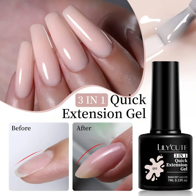 LILYCUTE 7ML Quick Extension Nail Gel Vernis Semi Permanent Acrylic Crystal White Clear Nude Gel Nail Polish UV Construction Gel