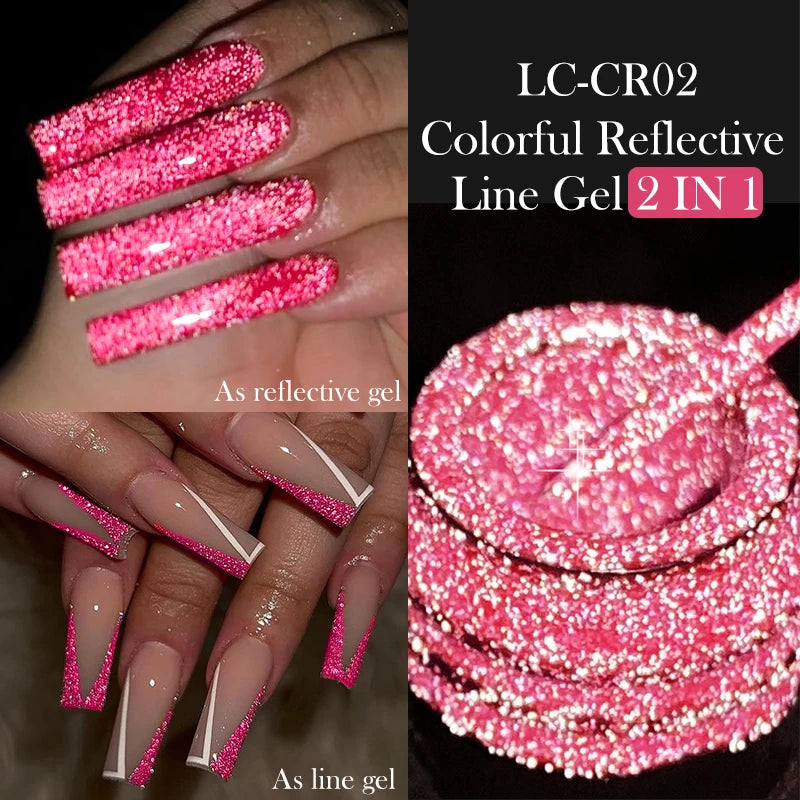 LILYCUTE 5ML Reflective Glitter Liner Gel Polish Nail Art Champagne Sparkling Lines Painting Gel Semi Permanent UV French Nails