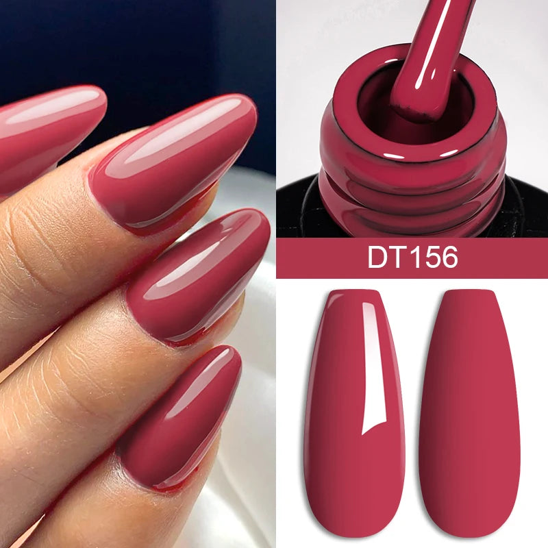 MEET ACROSS 7ml Red Gel Nail Polish Crystal Semi Permanent Soak Off UV Gel Varnish Nail Art Manicure Base Matte Top Coat Vernis