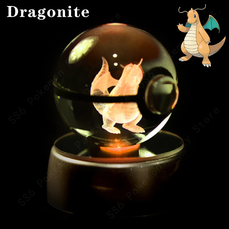 Pokemon Crystal Ball 3D Pikachu Gengar Mew Mewtwo Lamp Base Pokeball Crystal Pokemon Glass Ball Figure Night Light Birthday Gift