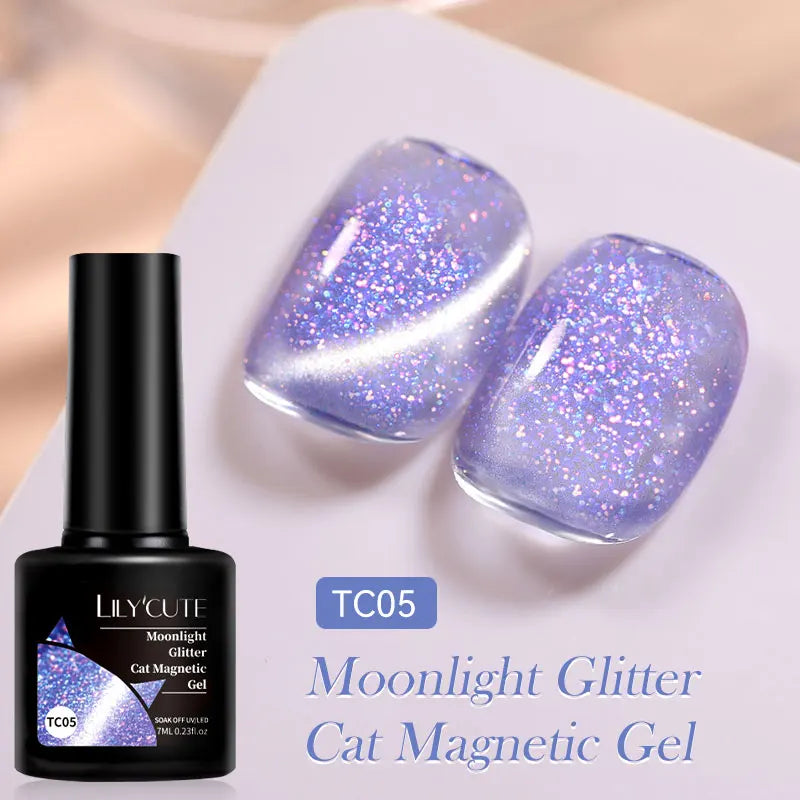 LILYCUTE 7ML 3 IN 1 Platinum Rose Gold Cat Magnetic Gel Nail Polish Moonlight Magnetic Gel Varnish Glitter Semi Permanent UV Gel