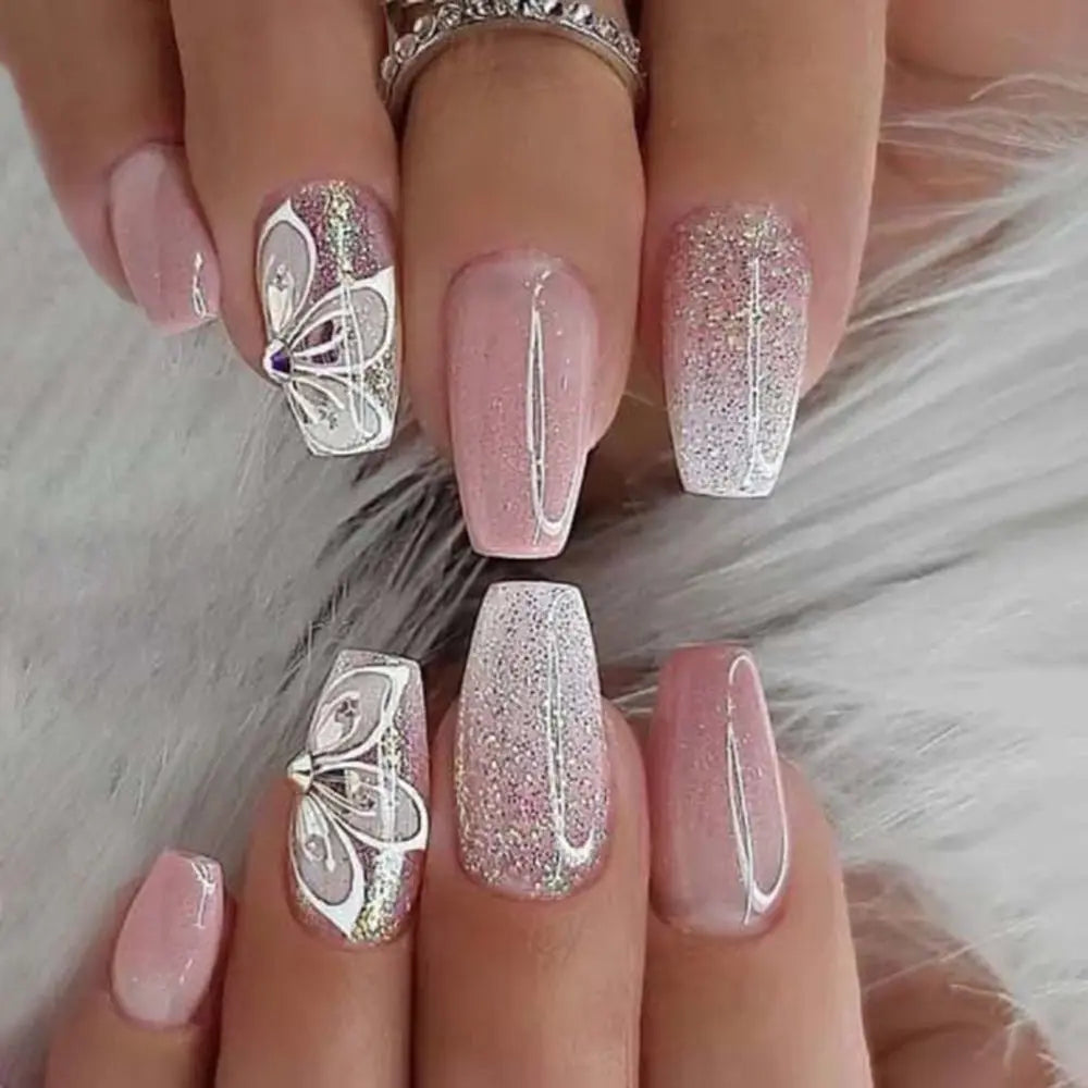 24pcs Gradient Fake Nails French Ballerina Nail