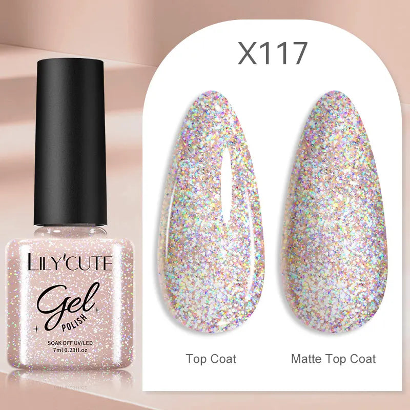 LILYCUTE 7ml Gold Sparkling Glitter Gel Nail Polish Semi Permanent UV Gel Soak off UV LED Nail Gel Varnish For Nail Manicure DIY