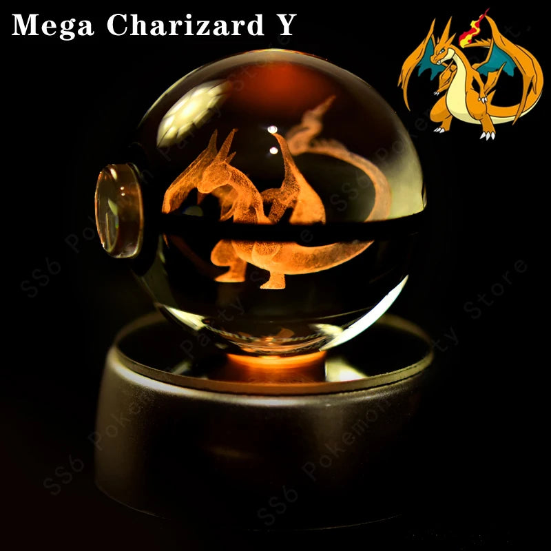 Pokemon Crystal Ball 3D Pikachu Gengar Mew Mewtwo Lamp Base Pokeball Crystal Pokemon Glass Ball Figure Night Light Birthday Gift