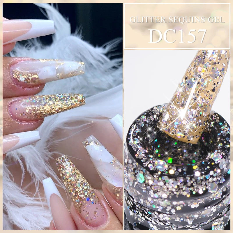 7ml Snowflake Gel Nail Polish UV LED Semi Permanent Milky White Pink Glitter Snow Sequins Gel Nails Art Design Varnish Manicure