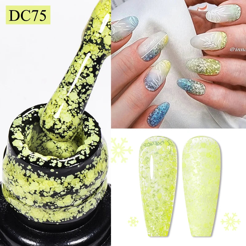 7ml Snowflake Gel Nail Polish UV LED Semi Permanent Milky White Pink Glitter Snow Sequins Gel Nails Art Design Varnish Manicure