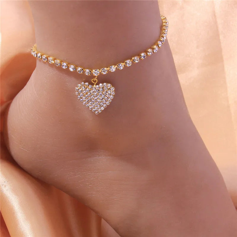 Huitan Rhinestone Chain Women's Anklets Silver Color/Gold Color