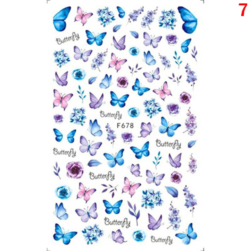 Luxury Nail Design Colorful Butterfly Nail Sticker 3D Fruit Floral Nail Art Slider Geometric Nail Art Accessories Sticker