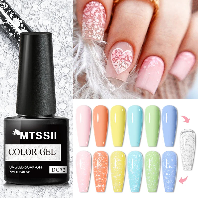 7ml Snowflake Gel Nail Polish UV LED Semi Permanent Milky White Pink Glitter Snow Sequins Gel Nails Art Design Varnish Manicure