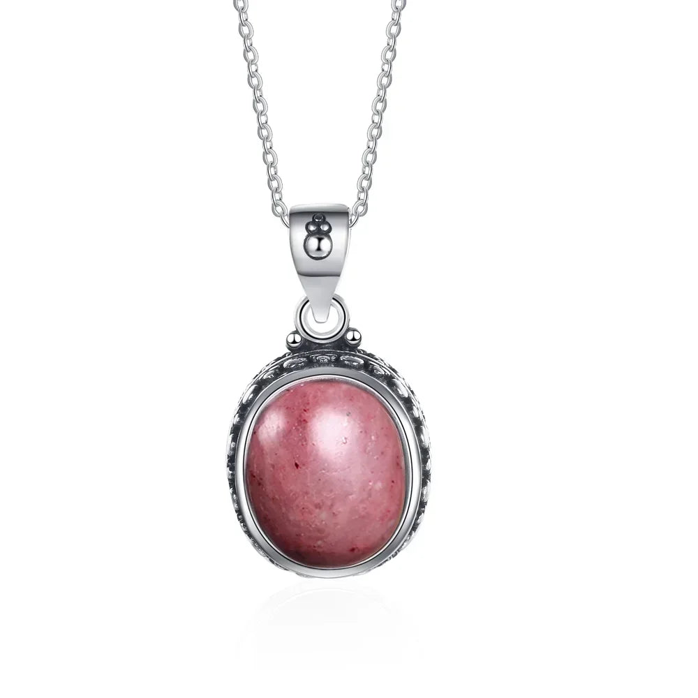 Fella 925 Sterling Silver Natural Rhodochrosite Pendants Necklace