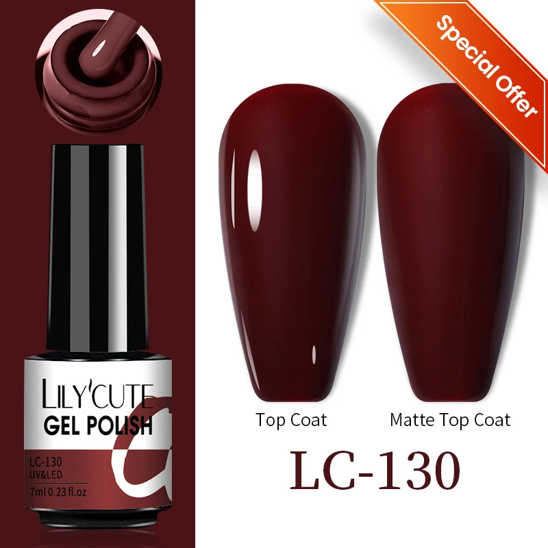 LILYCUTE 7ML Colorful Gel Nail Polish 129 Colors Long Lasting For Manicure Semi Permanent Base Top Coat Nail Art UV Gel Varnish