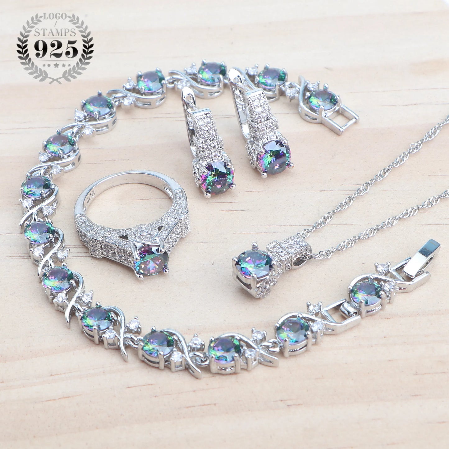 Pasquelina 925 Sterling Silver Jewelry Sets Purple Zircon Earrings Bracelets Set Rings Pendant Necklace