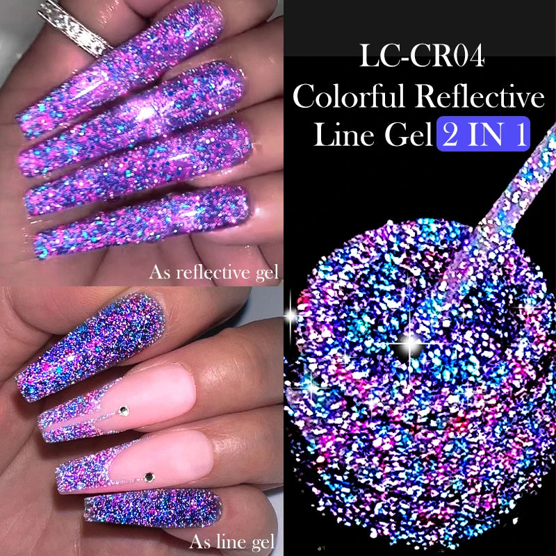 LILYCUTE 5ML Reflective Glitter Liner Gel Polish Nail Art Champagne Sparkling Lines Painting Gel Semi Permanent UV French Nails