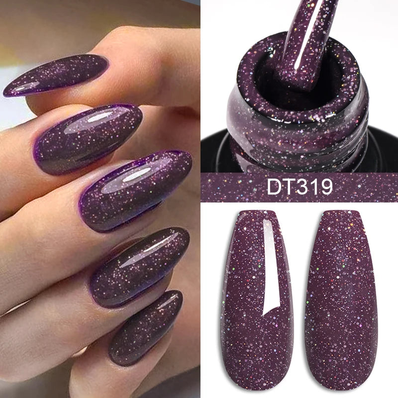 MEET ACROSS 7ml Red Series Gel Nail Polish Glitter Red Winter Nail Art Varnish Semi Permanent Soak Off UV Gel  For Nails