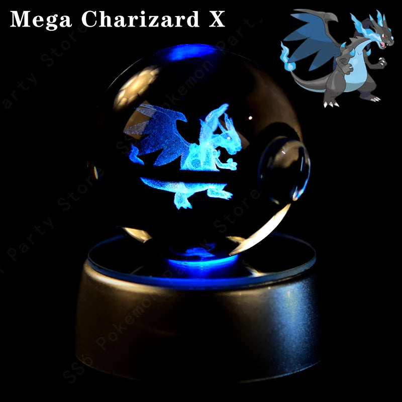 Pokemon Crystal Ball 3D Pikachu Gengar Mew Mewtwo Lamp Base Pokeball Crystal Pokemon Glass Ball Figure Night Light Birthday Gift