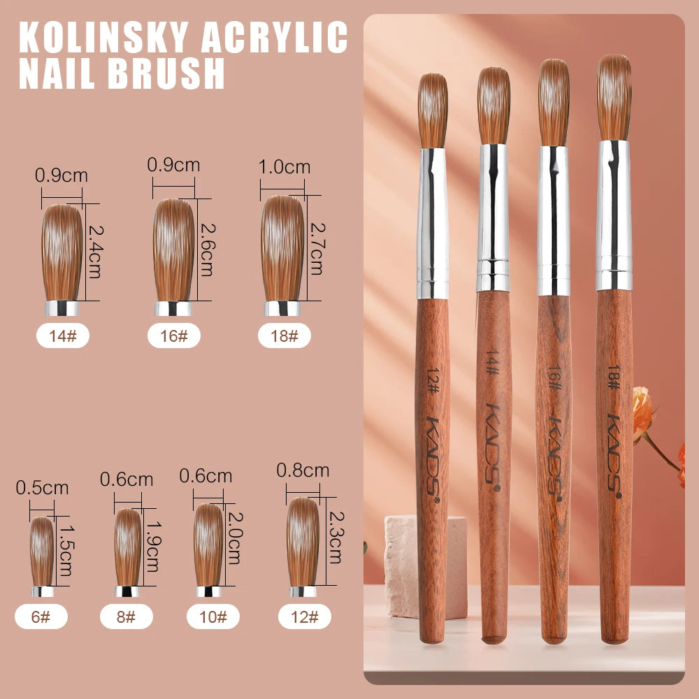 Acrylic Nail Brush Crimped Kolinsky Sable UV Nail Art Gel Extension Brush Manicure Brush Flat Round Red Wood Nail Brush