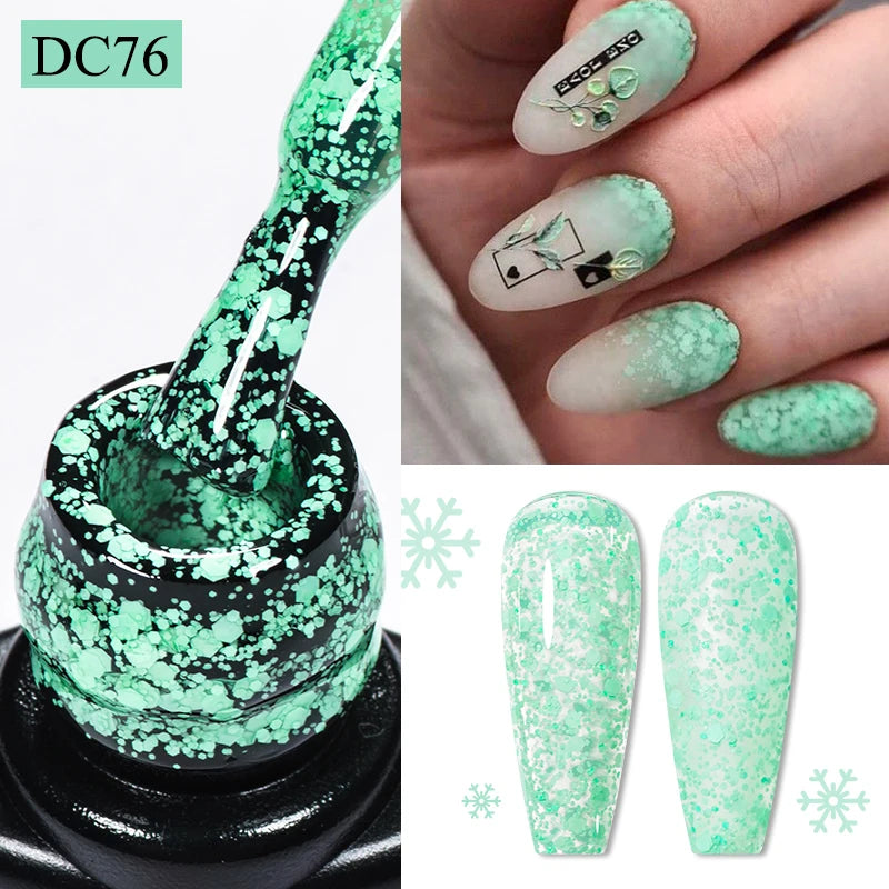 7ml Snowflake Gel Nail Polish UV LED Semi Permanent Milky White Pink Glitter Snow Sequins Gel Nails Art Design Varnish Manicure