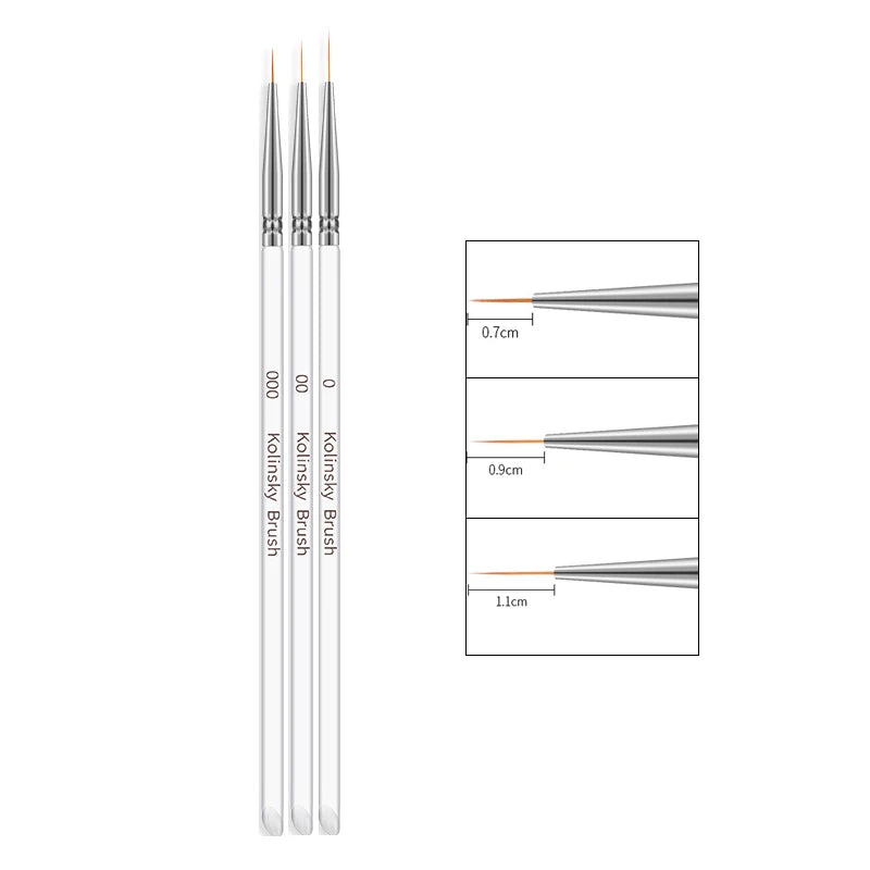 3pcs/Set Acrylic French Stripe Nail Art Line Painting Pen 3D Tips Manicure slim Line Drawing Pen UV Gel Brushes Painting Tools