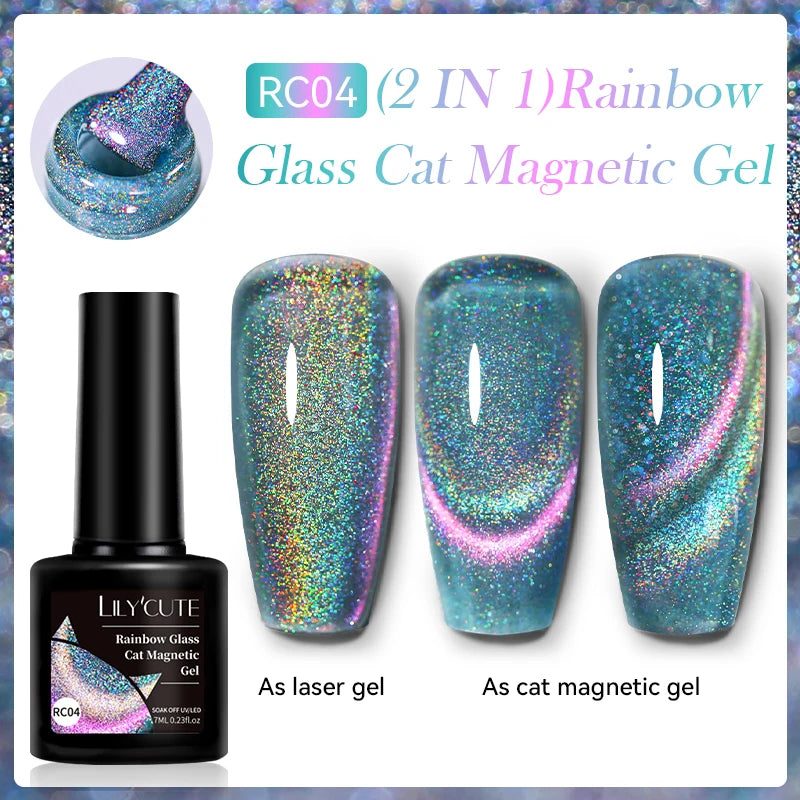 LILYCUTE 7ML 3 IN 1 Platinum Rose Gold Cat Magnetic Gel Nail Polish Moonlight Magnetic Gel Varnish Glitter Semi Permanent UV Gel