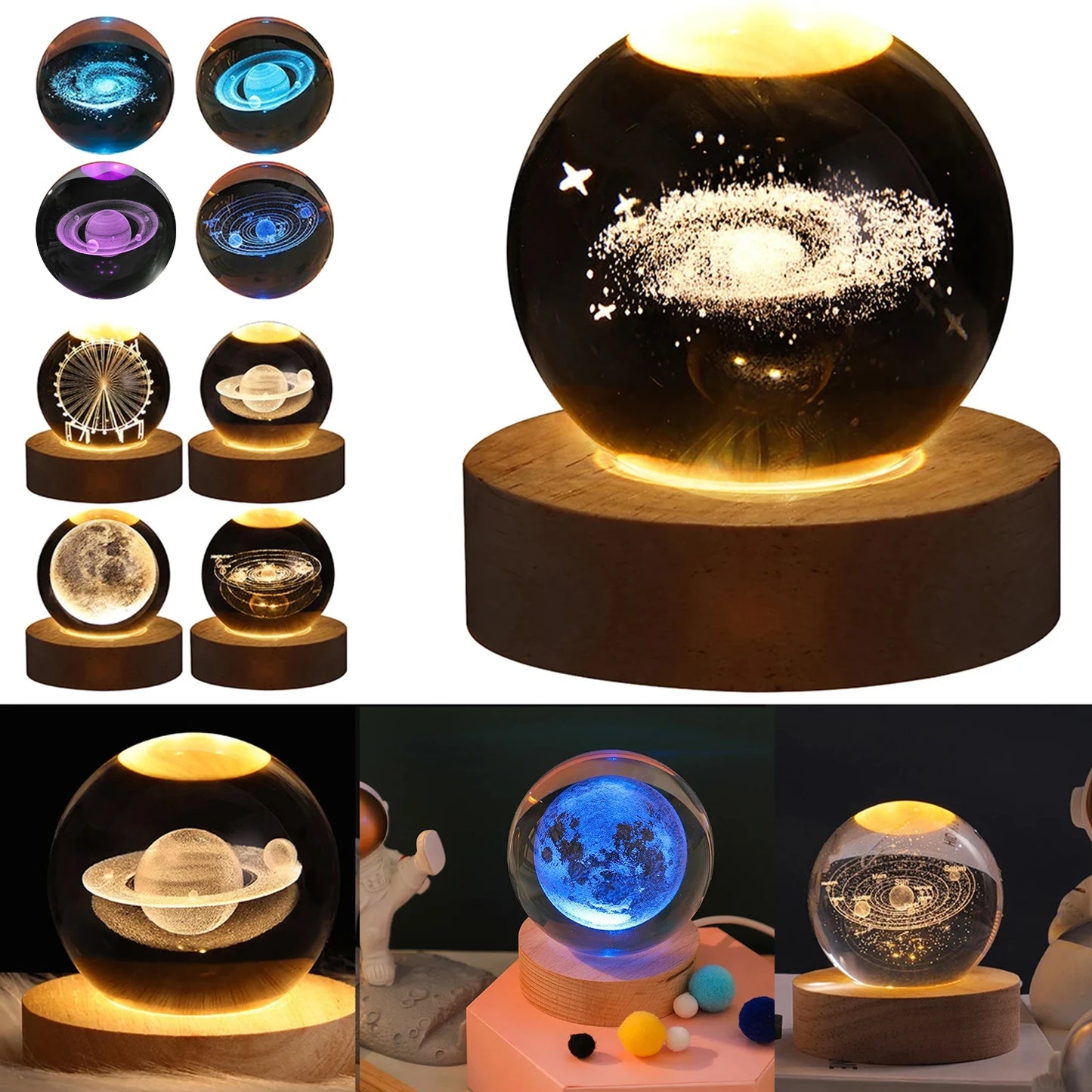 3D Laser Engraved Crystal Ball Colored Night Light