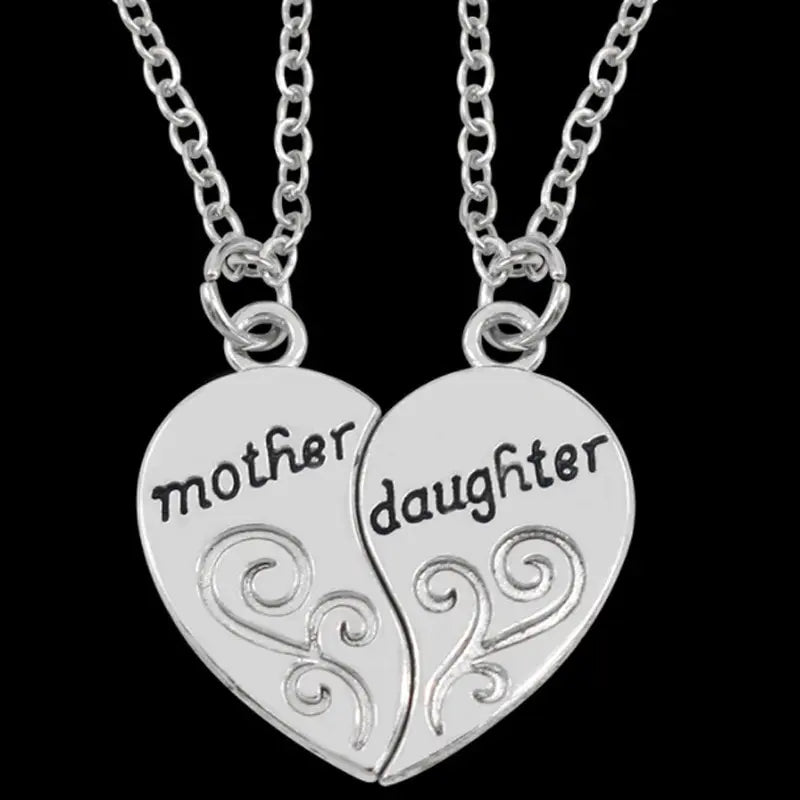 2pcs Antique Silver-plated Necklace Mother Daughter Combination