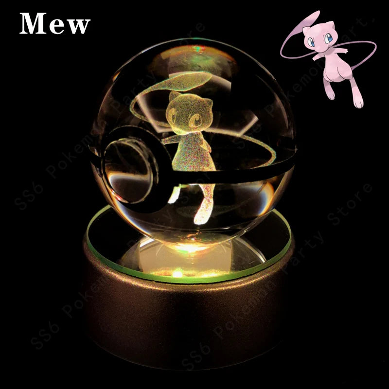 Pokemon Crystal Ball 3D Pikachu Gengar Mew Mewtwo Lamp Base Pokeball Crystal Pokemon Glass Ball Figure Night Light Birthday Gift