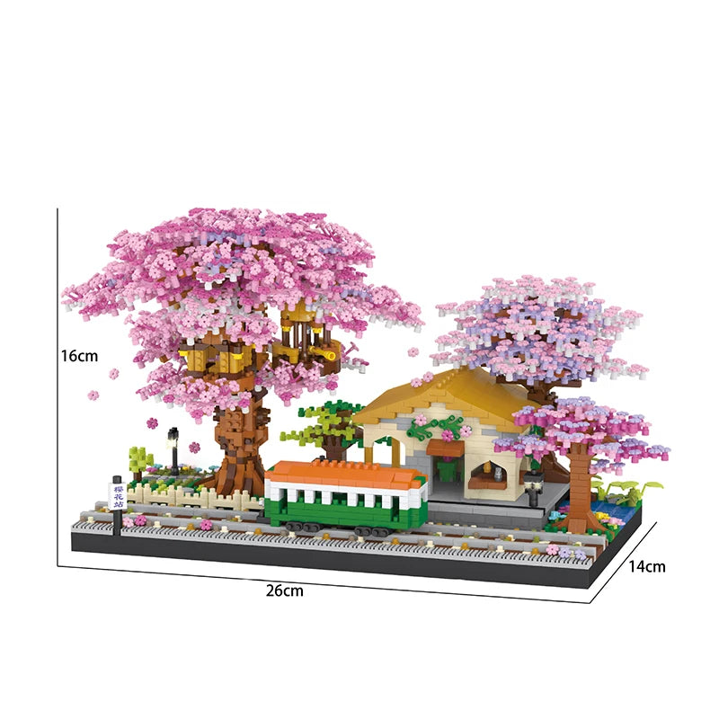 Mini Sakura Tree Building Blocks Set Diy Cherry Blossom Bricks with Light Treehouse Model Ornament Romantic Gift for Girlfriend