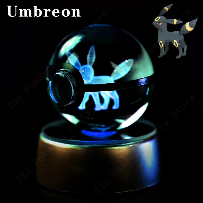 Pokemon Crystal Ball 3D Pikachu Gengar Mew Mewtwo Lamp Base Pokeball Crystal Pokemon Glass Ball Figure Night Light Birthday Gift