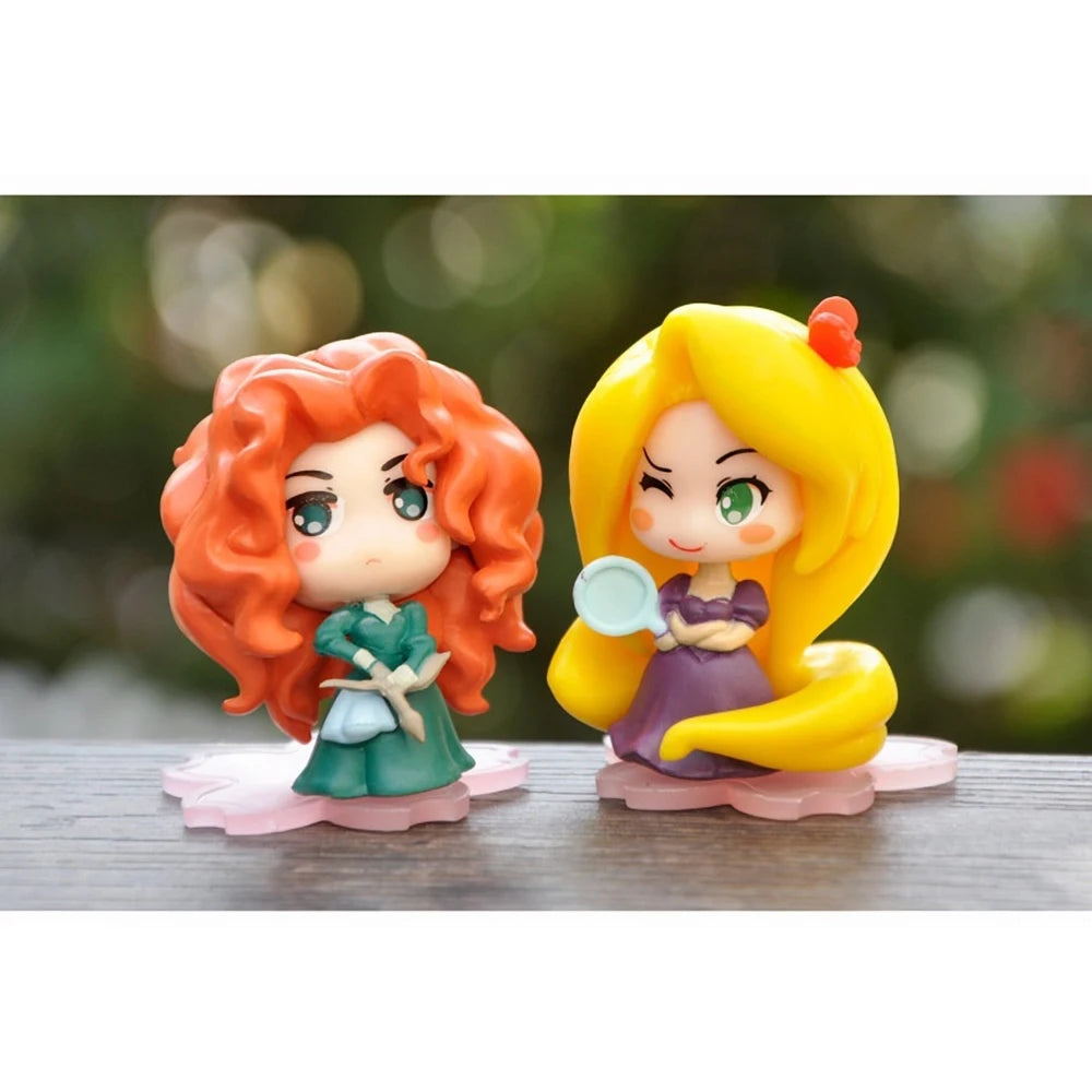 9 Pcs/Set Kawaii Q Princess 6cm Rapunzel Snow White Jasmine Mulan Ariel PVC Figurine Cake Ornaments Toys Kid Gift