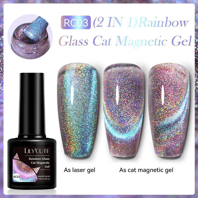 LILYCUTE 7ML 3 IN 1 Platinum Rose Gold Cat Magnetic Gel Nail Polish Moonlight Magnetic Gel Varnish Glitter Semi Permanent UV Gel