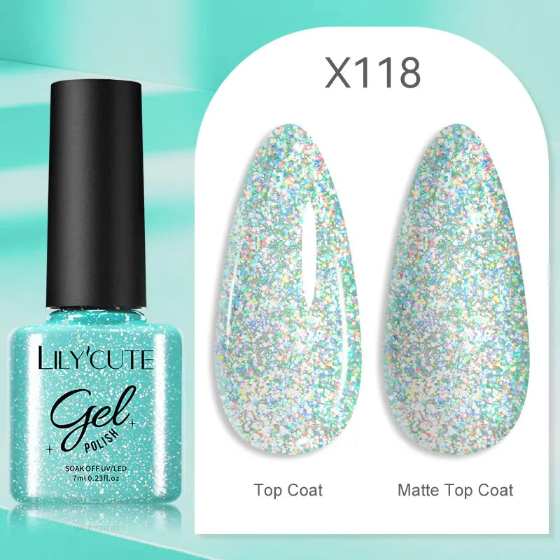 LILYCUTE 7ml Gold Sparkling Glitter Gel Nail Polish Semi Permanent UV Gel Soak off UV LED Nail Gel Varnish For Nail Manicure DIY