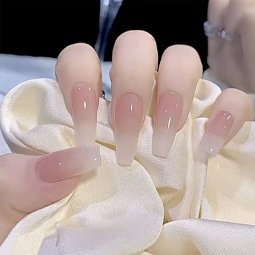 24pcs Gradient Fake Nails French Ballerina Nail