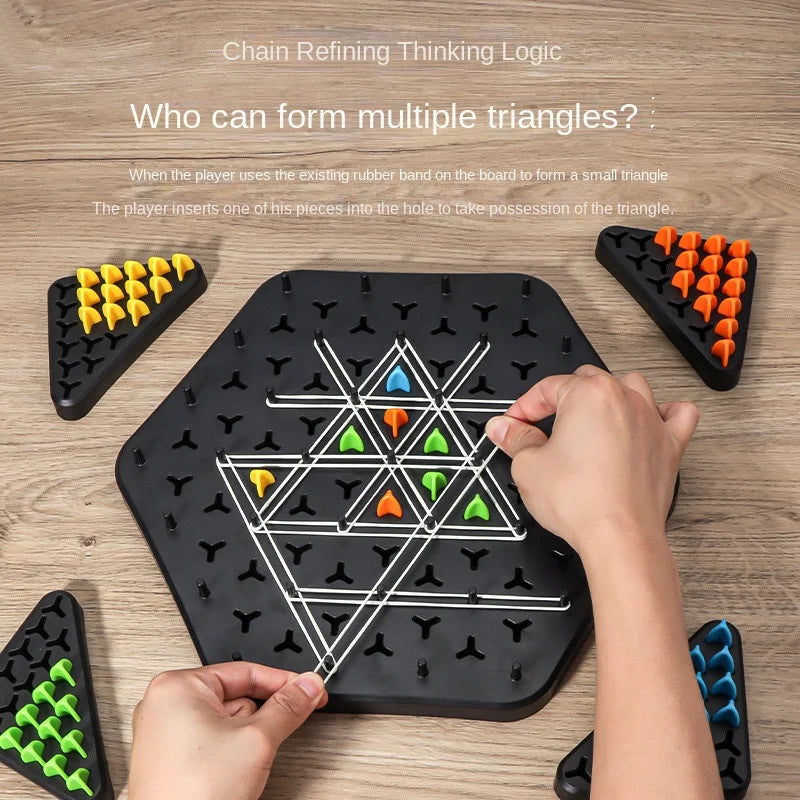 New Geometry Chain Chess Puzzle Triangle Chess Desktop Game Rubber Band Training Family Interaction Exercise Thinking Toys Gifts