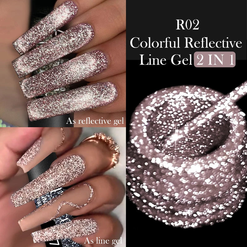 LILYCUTE 5ML Reflective Glitter Liner Gel Polish Nail Art Champagne Sparkling Lines Painting Gel Semi Permanent UV French Nails