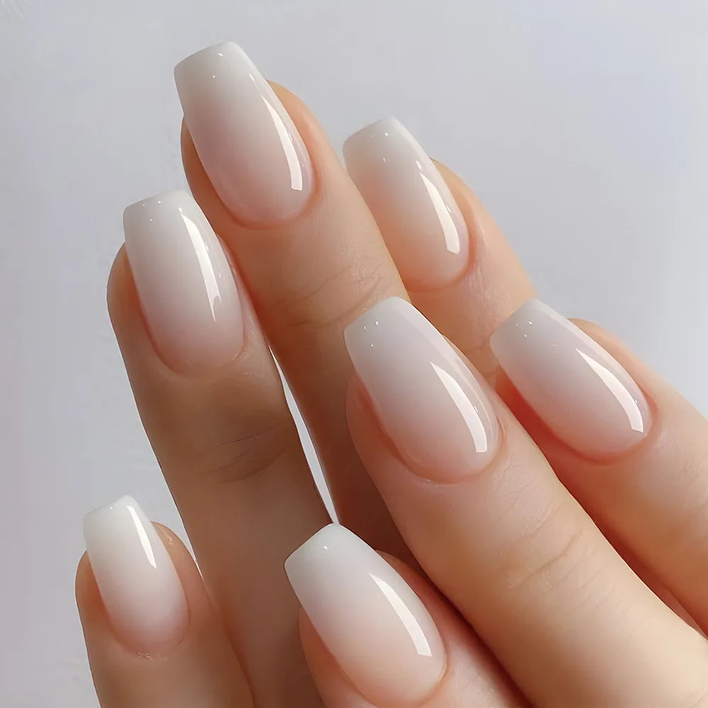 24pcs Gradient Fake Nails French Ballerina Nail